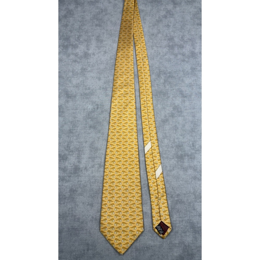 Vintage Salvatore Ferragamo Silk Tie Yellow Elephant Animal Print Italy 3.75"